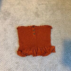 Rust Smocked Tube Top with Ruffle Hem